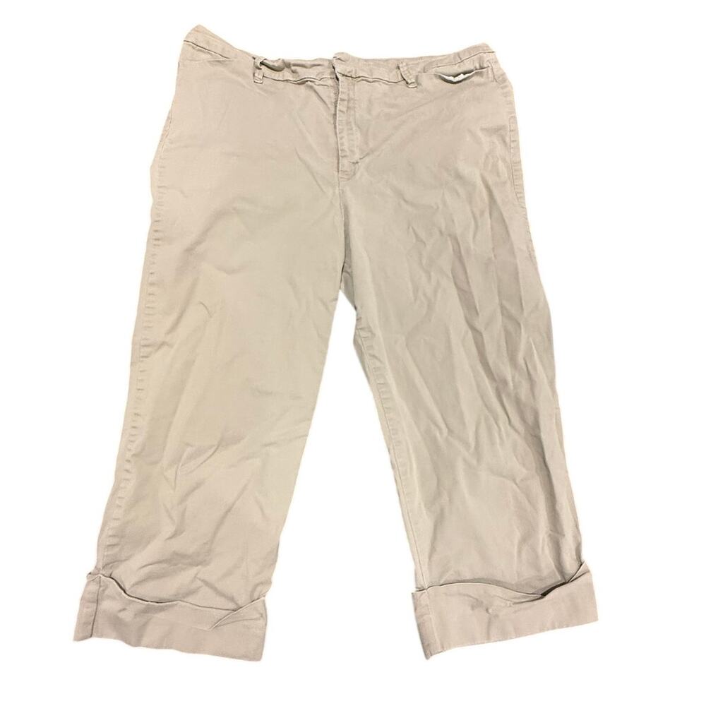 Gloria Vanderbilt Women's Beige Khaki Cuffed Capri Cropped Pants Size 16